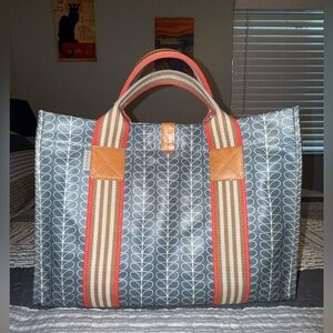 Orla Kiely Blue and Brown Leaf Pattern Tote